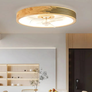 Modern Wood Flush Mount Round Ceiling Fan with Light Zawala Image - 13