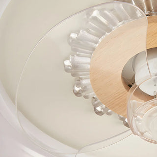 Modern Wood Flush Mount Round Ceiling Fan with Light Zawala Image - 14