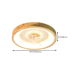 Modern Wood Flush Mount Round Ceiling Fan with Light Zawala #size