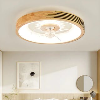 Modern Wood Flush Mount Round Ceiling Fan with Light Zawala Image - 3