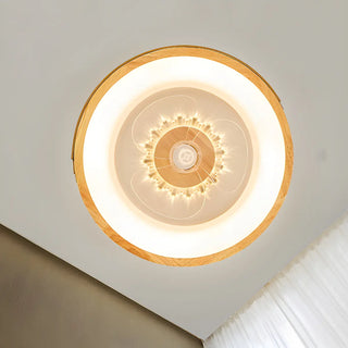 Modern Wood Flush Mount Round Ceiling Fan with Light Zawala Image - 5