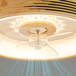 Modern Wood Flush Mount Round Ceiling Fan with Light Zawala Image - 6