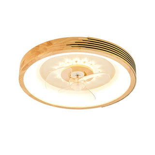 Modern Wood Flush Mount Round Ceiling Fan with Light Zawala Image - 7