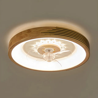 Modern Wood Flush Mount Round Ceiling Fan with Light Zawala Image - 8