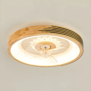 Modern Wood Flush Mount Round Ceiling Fan with Light Zawala Image - 9