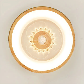 Modern Wood Flush Mount Round Ceiling Fan with Light Zawala Image - 10