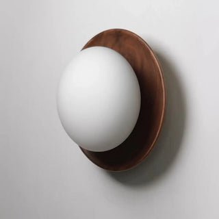 Art Deco Wood Base Round White Glass Wall Sconce Zawala Image - 10