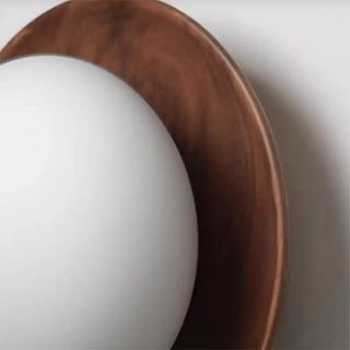 Art Deco Wood Base Round White Glass Wall Sconce Zawala Image - 12