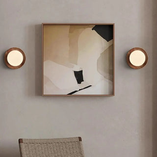 Art Deco Wood Base Round White Glass Wall Sconce Zawala Image - 4