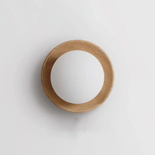 Art Deco Wood Base Round White Glass Wall Sconce Zawala Image - 7