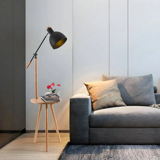 Adjustable Dome Wooden Floor Lamp with Side Table Zawala Image - 1