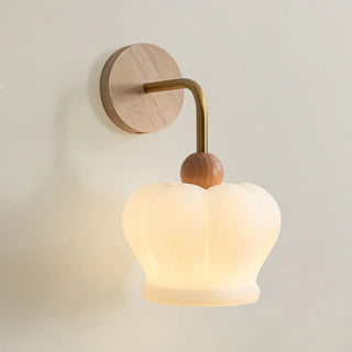 Art Deco Crown White Glass Wood Finish Wall Sconce Zawala Image - 3