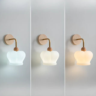 Art Deco Crown White Glass Wood Finish Wall Sconce Zawala Image - 5