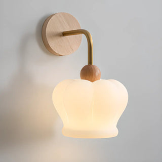 Art Deco Crown White Glass Wood Finish Wall Sconce Zawala Image - 6