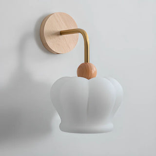 Art Deco Crown White Glass Wood Finish Wall Sconce Zawala Image - 7