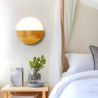 Bedroom Modern Wood and Acrylic Round Wall Sconce Zawala Image - 1