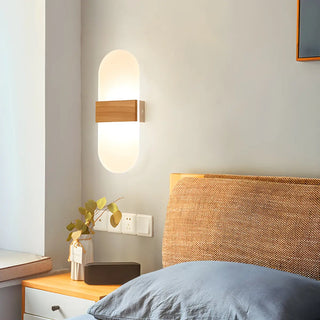 Bedroom Modern Wood and Acrylic Round Wall Sconce Zawala Image - 2