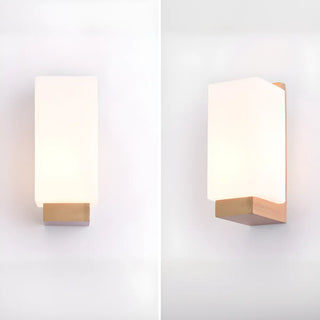 White Frosted Glass Rectangular Wood Wall Sconce Zawala Image - 10