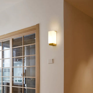 White Frosted Glass Rectangular Wood Wall Sconce Zawala Image - 2