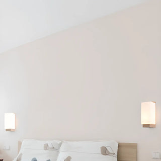White Frosted Glass Rectangular Wood Wall Sconce Zawala Image - 3