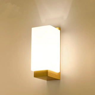 White Frosted Glass Rectangular Wood Wall Sconce Zawala Image - 4
