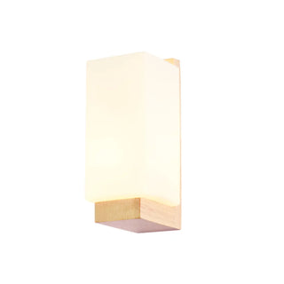 White Frosted Glass Rectangular Wood Wall Sconce Zawala Image - 5