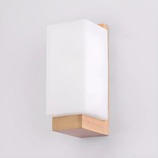 White Frosted Glass Rectangular Wood Wall Sconce Zawala Image - 6
