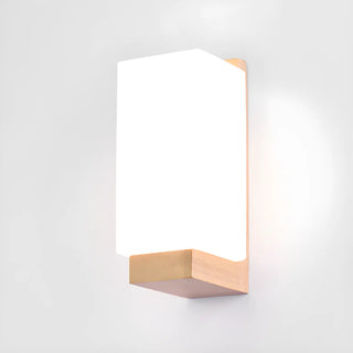 White Frosted Glass Rectangular Wood Wall Sconce Zawala Image - 7