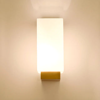 White Frosted Glass Rectangular Wood Wall Sconce Zawala Image - 8