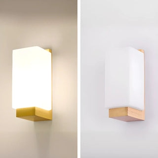 White Frosted Glass Rectangular Wood Wall Sconce Zawala Image - 9