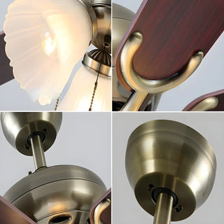 Brushed Nickel Flowers Wood Blades Ceiling Fan Light Zawala Image - 7