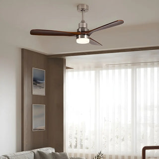 ZOWALA - Nickle Brown Wood 3 Blades Ceiling Fan with Light Image - 4
