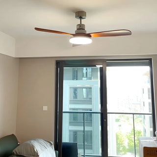 ZOWALA - Nickle Brown Wood 3 Blades Ceiling Fan with Light Image - 5