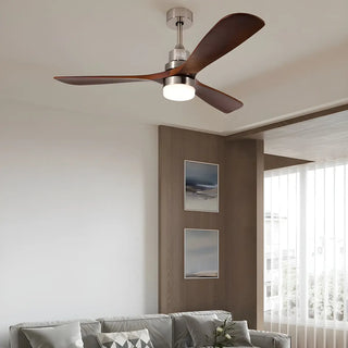 ZOWALA - Nickle Brown Wood 3 Blades Ceiling Fan with Light Image - 6