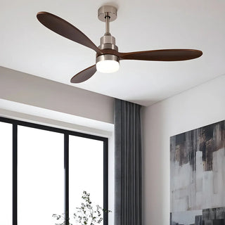 ZOWALA - Nickle Brown Wood 3 Blades Ceiling Fan with Light Image - 7