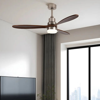 ZOWALA - Nickle Brown Wood 3 Blades Ceiling Fan with Light Image - 8
