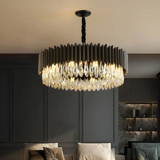 ZOWALA - Nordic Black Metal Crystal Round Chandelier Image - 1