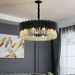 ZOWALA - Nordic Black Metal Crystal Round Chandelier Image - 2