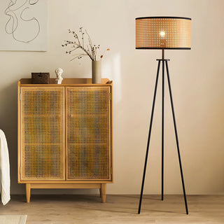 Beige Rattan Barrel Shade Modern Tripod Floor Lamp Zawala Image - 2