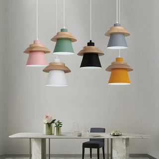 ZOWALA - Colorful Layered Wood and Metal Dining Room Pendant Light Image - 1
