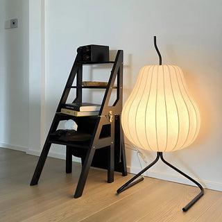 White Pear-Shaped Fabric and Curved Stand Floor Lamp Zawala Image - 1