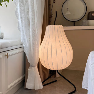 White Pear-Shaped Fabric and Curved Stand Floor Lamp Zawala Image - 10
