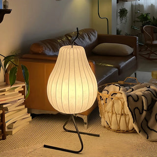 White Pear-Shaped Fabric and Curved Stand Floor Lamp Zawala Image - 2