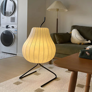 White Pear-Shaped Fabric and Curved Stand Floor Lamp Zawala Image - 3