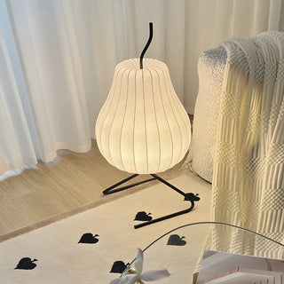 White Pear-Shaped Fabric and Curved Stand Floor Lamp Zawala Image - 6