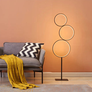 Creative Black Multi-Ring Metal and Silica Gel Floor Lamp Zawala Image - 3