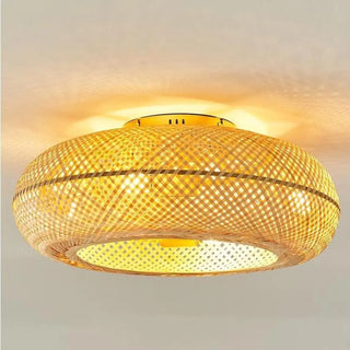 Golden Round Bamboo Flush Remote Ceiling Fan with Light Zawala Image - 2