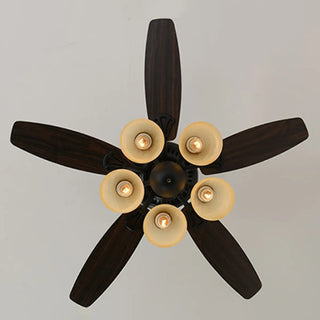 ZOWALA - Retro Black 5 Blades Glass Ceiling Fan Light Image - 2