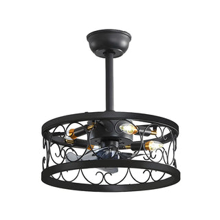 American Style Unique Black Cage Ceiling Fan With Light Zawala Image - 10