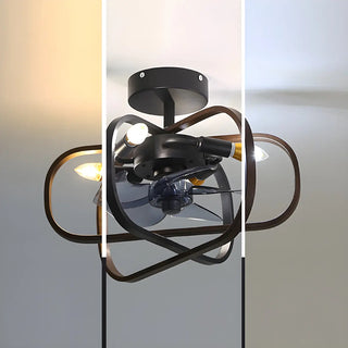 American Style Unique Black Cage Ceiling Fan With Light Zawala Image - 12